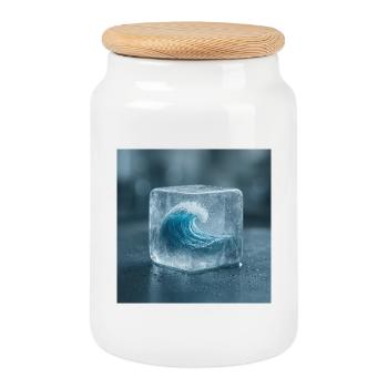 Sculpture de glace avec vague de mer - Boîte à biscuits avec couvercle en bois - blanc - Devant