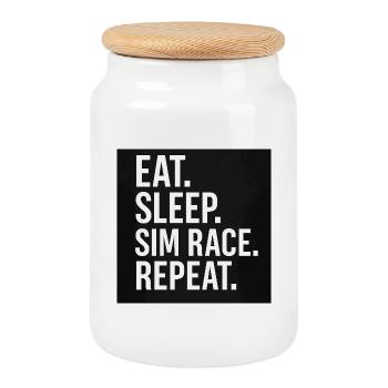 EAT.SLEEP.SIM RACE.REPEAT - Keksdose mit Holzdeckel - Weiß - Vorne