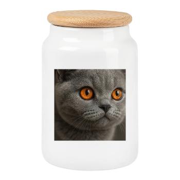 Detailed cat eye design - Cookie Jar with Wooden Lid - white - Front
