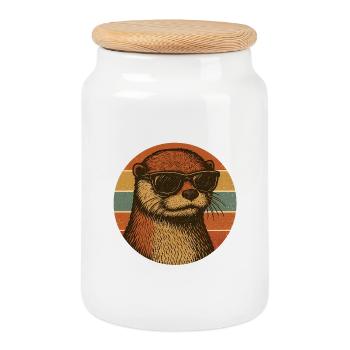 Cool Otter with Sunglasses Retro Design - Keksdose mit Holzdeckel - Weiß - Vorne