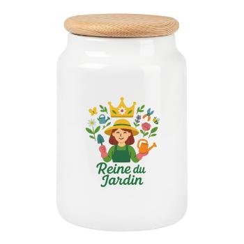 Reine du jardin - Boîte à biscuits avec couvercle en bois - blanc - Devant