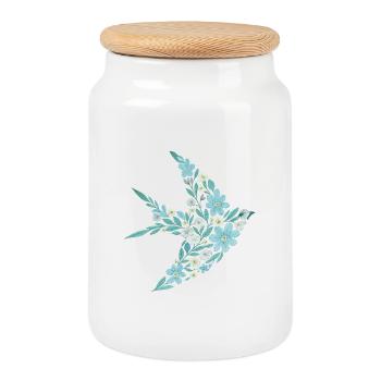 Élégant motif d’oiseau floral bleu - Boîte à biscuits avec couvercle en bois - blanc - Devant