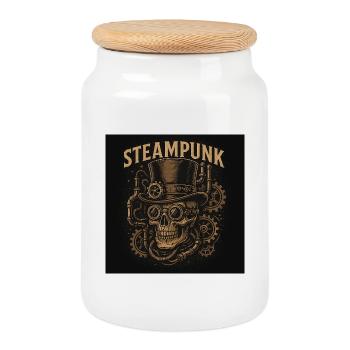 Steampunk skull with cylinder motif - Cookie Jar with Wooden Lid - white - Front