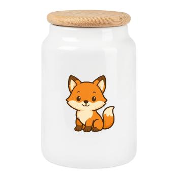 Cute fox bear children's design - Cookie Jar with Wooden Lid - white - Front