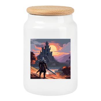 Wiedźmin przed Bastionem o Zachodzie - Cookie Jar with Wooden Lid - white - Front