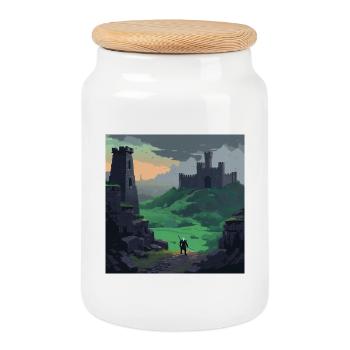 Castle hills at sunset - Cookie Jar with Wooden Lid - white - Front