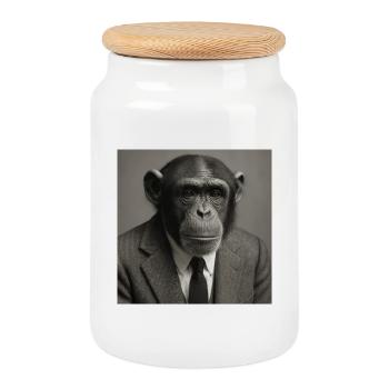 Elegant monkey in suit - Cookie Jar with Wooden Lid - white - Front