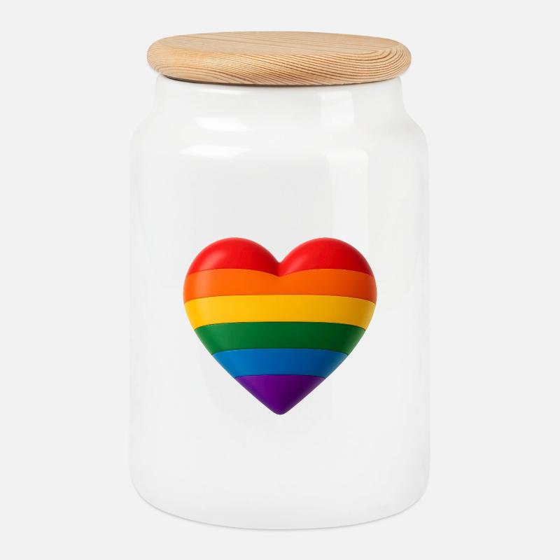 Herz in Regenbogenfarben für Vielfalt 3D Look - Keksdose mit Holzdeckel - Weiß