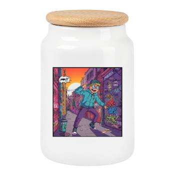 Jugendlicher Streetstyle in Graffiti-Straße - Keksdose mit Holzdeckel - Weiß - Vorne
