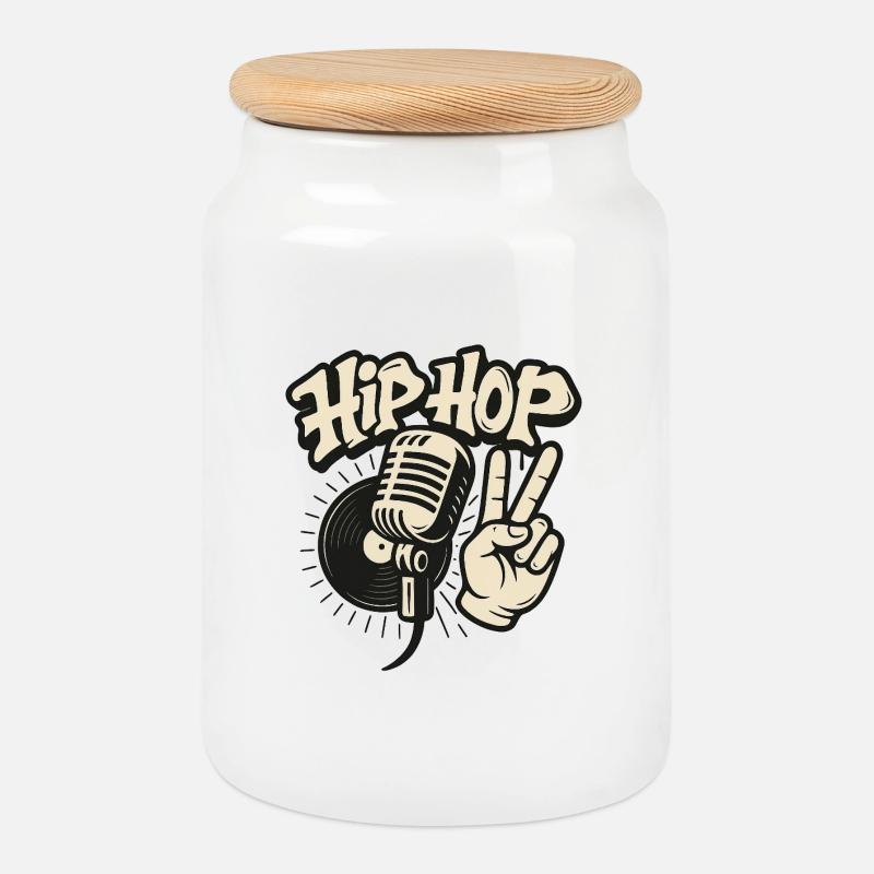 Hip Hop Mikrofon Premium Design - Keksdose mit Holzdeckel - Weiß