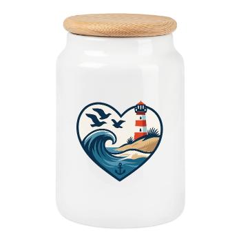 Love of the Baltic Sea - Cookie Jar with Wooden Lid - white - Front