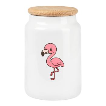 Verspielter Flamingo mit Witz - Keksdose mit Holzdeckel - Weiß - Vorne