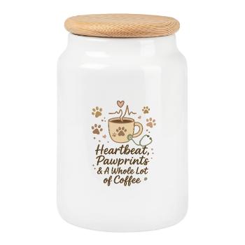 Heartbeat, pawprints & a lot of coffee - Cookie Jar with Wooden Lid - white - Front