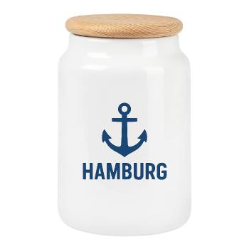 Hamburg mit Anker - Keksdose mit Holzdeckel - Weiß - Vorne