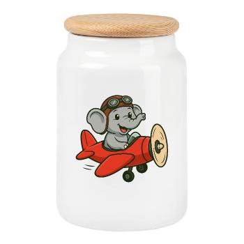 Mignon pilote d’éléphant dans l’avion - Boîte à biscuits avec couvercle en bois - blanc - Devant