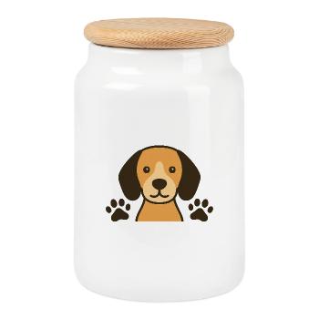 Chien aux pattes - Boîte à biscuits avec couvercle en bois - blanc - Devant