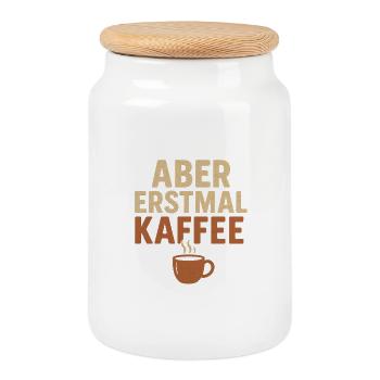 Funny coffee motif for early risers - Cookie Jar with Wooden Lid - white - Front