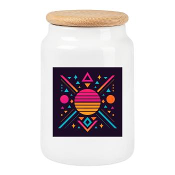 Motif géométrique Synthwave - Boîte à biscuits avec couvercle en bois - blanc - Devant