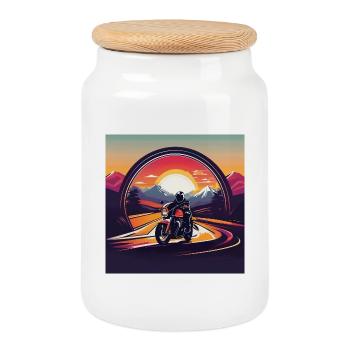 Motorcycle design in the sunset - Cookie Jar with Wooden Lid - white - Front