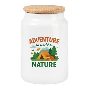 Adventure is in the nature - Boîte à biscuits avec couvercle en bois - blanc - Devant
