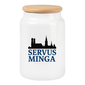 Servus Minga Silhouette Design - Keksdose mit Holzdeckel - Weiß - Vorne