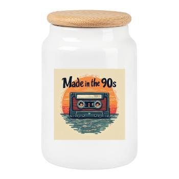 Conception audio rétro de la cassette - Boîte à biscuits avec couvercle en bois - blanc - Devant