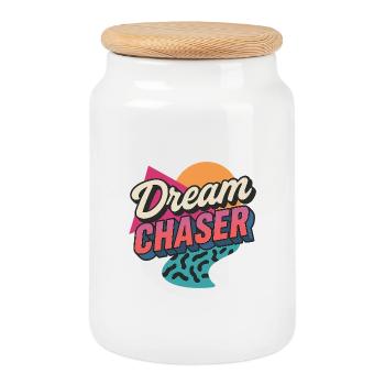Retro 80s Inspired Dream Chaser Design - Cookie Jar with Wooden Lid - white - Front