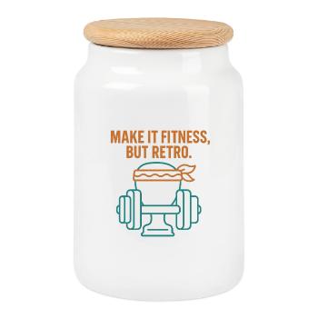 Retro Fitness Hot Dog Illustration - Cookie Jar with Wooden Lid - white - Front