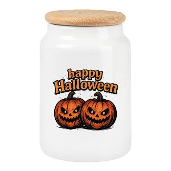 Spooky Halloween pumpkins with evil eye - Cookie Jar with Wooden Lid - white - Front