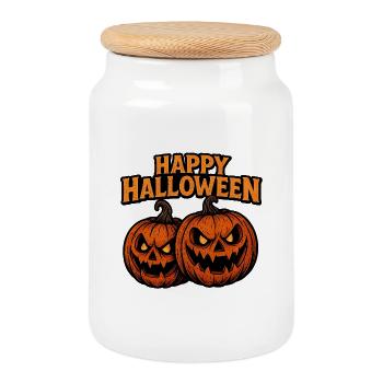 Spooky pumpkins for Halloween - Cookie Jar with Wooden Lid - white - Front