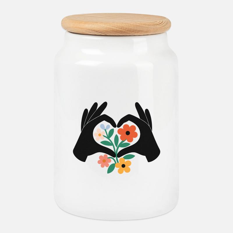 Floral_Heart_Hands - Keksdose mit Holzdeckel - Weiß