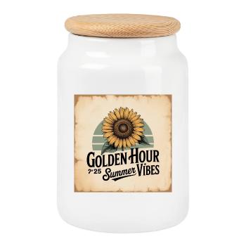 Sunflower Summer Vibes Inspired Design - Cookie Jar with Wooden Lid - white - Front
