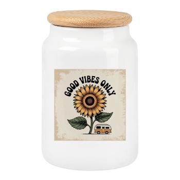 Sonnenblumenblume mit positiver Botschaft - Keksdose mit Holzdeckel - Weiß - Vorne