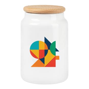 Abstract Geometric Color Art - Cookie Jar with Wooden Lid - white - Front