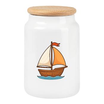 Maritime Sailing Ship Watercolor Design - Cookie Jar with Wooden Lid - white - Front