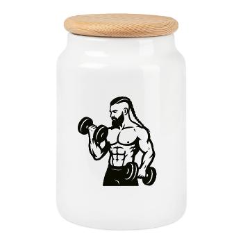 Muskelkraft beim Hanteltraining #nordicwarrior - Keksdose mit Holzdeckel - Weiß - Vorne