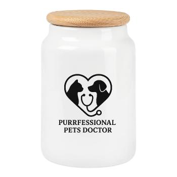 Vie vétérinaire - médecin purrfessionnel des animaux de compagnie - Boîte à biscuits avec couvercle en bois - blanc - Devant