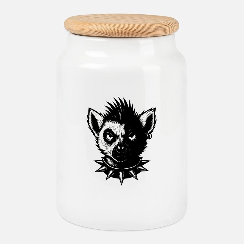 Punk-Lemur - Keksdose mit Holzdeckel - Weiß