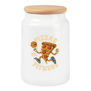 Pizza Fitness Animation - Cookie Jar with Wooden Lid - white - Front