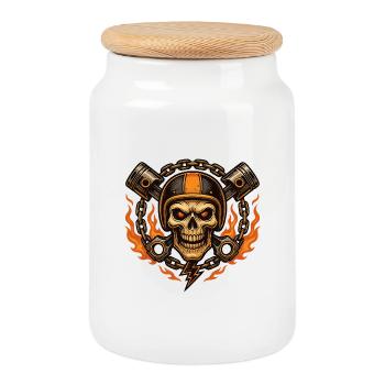Skull Rider – Dark Biker Spirit - Cookie Jar with Wooden Lid - white - Front