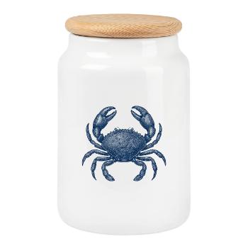 Detailed Blue Crab Illustration - Cookie Jar with Wooden Lid - white - Front