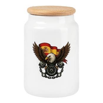 Adler und spanische Flagge in fettem Tattoo - Keksdose mit Holzdeckel - Weiß - Vorne