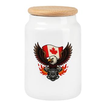 Aigle canadien biker avec drapeau et pistons - Boîte à biscuits avec couvercle en bois - blanc - Devant