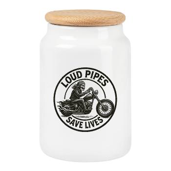 Laute Rohre retten Leben Motorrad-Design - Keksdose mit Holzdeckel - Weiß - Vorne