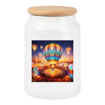 Ethereal Luminescent Hot Air Balloon - Cookie Jar with Wooden Lid - white - Front