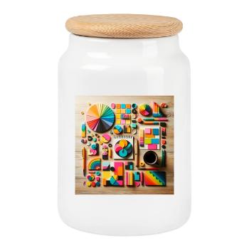 Abstract composition of coloured shapes - Cookie Jar with Wooden Lid - white - Front