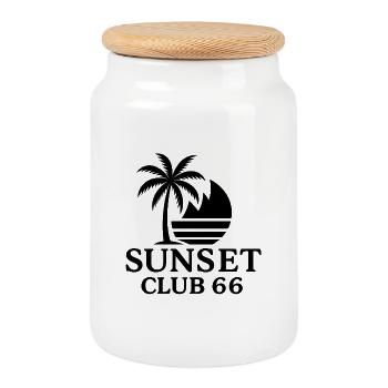 Sunset Club 66 - Étiquette noire - Boîte à biscuits avec couvercle en bois - blanc - Devant