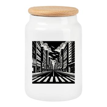 Urban Street Perspective – Black & White Art - Keksdose mit Holzdeckel - Weiß - Vorne