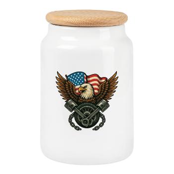 Patriotic Eagle with USA Flag - Cookie Jar with Wooden Lid - white - Front