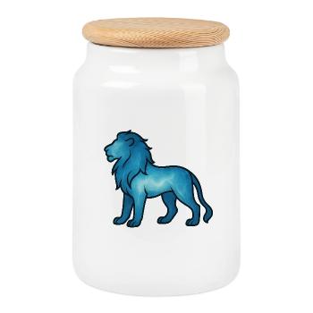 Âme Animal et Être Gardien : Lion - Boîte à biscuits avec couvercle en bois - blanc - Devant